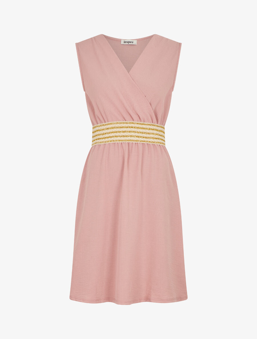 Robe unie à bande élastiquée - Vieux rose - 1