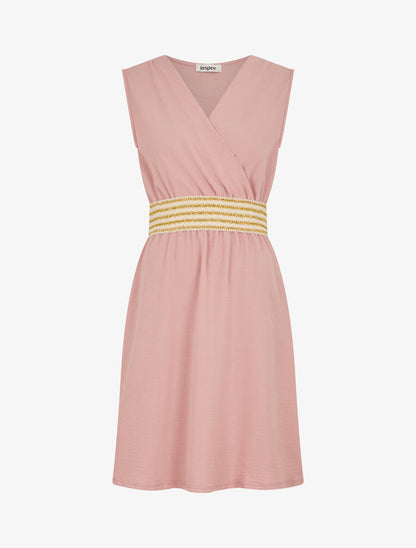 Robe unie à bande élastiquée - Vieux rose - 1