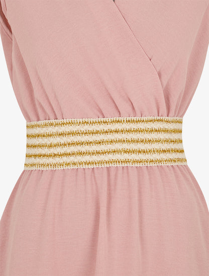 Robe unie à bande élastiquée - Vieux rose - 3