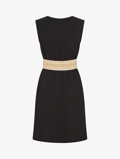 Robe unie à bande élastiquée irisée - Noir - 2