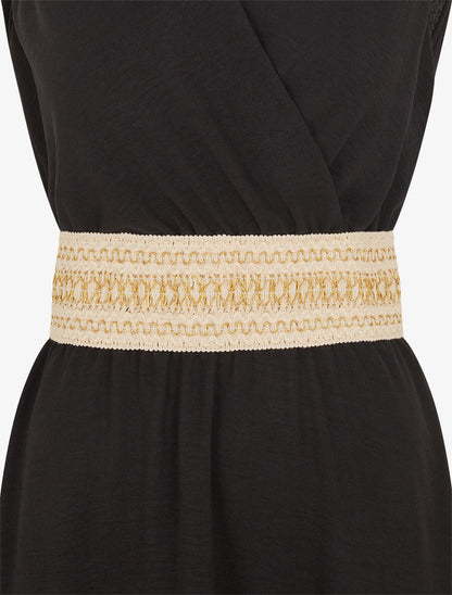 Robe unie à bande élastiquée irisée - Noir - 3