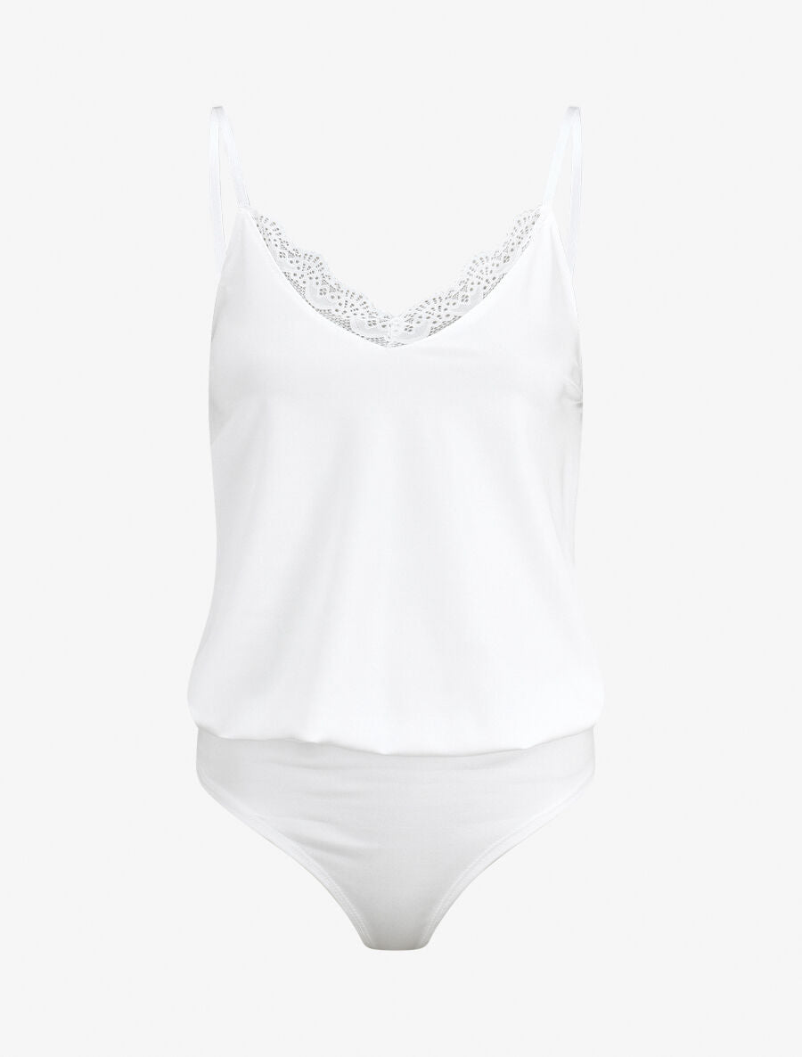Body uni à détail dentelle - Blanc - 4