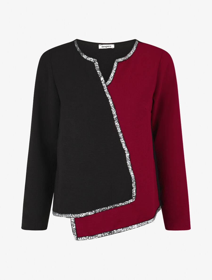 Blouse asymétrique à détail sequins - Bordeaux - 4