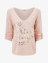 Pull droit et fin flocage léopard - Rose - 1