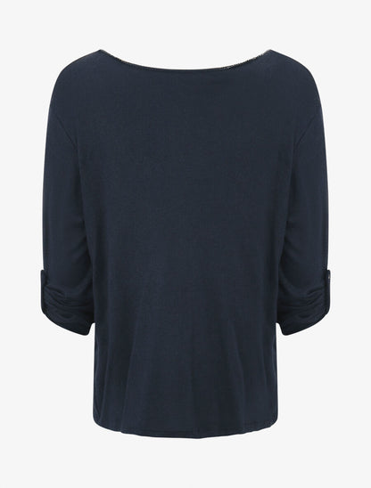 Pull droit et fin flocage léopard - Marine - 2