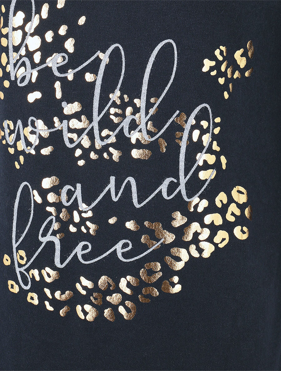 Pull droit et fin flocage léopard - Marine - 3