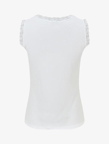 Débardeur côtelé à dentelle coupe ajustée - Blanc - 2