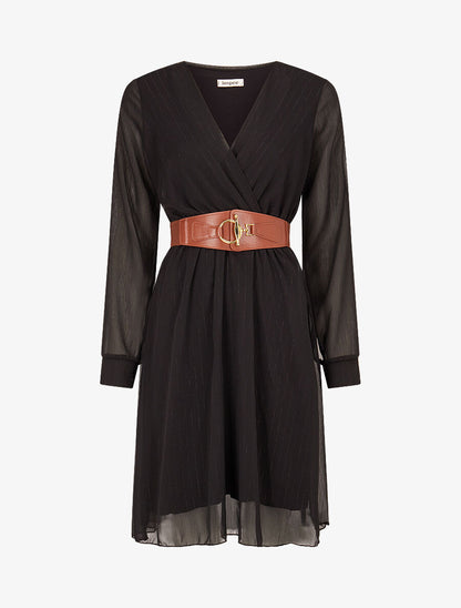 Robe légère en voile lamé - Noir - 5