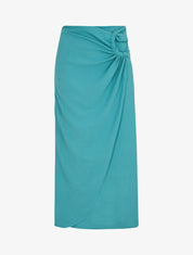 Jupe mi-longue drapée unie - Turquoise - 4