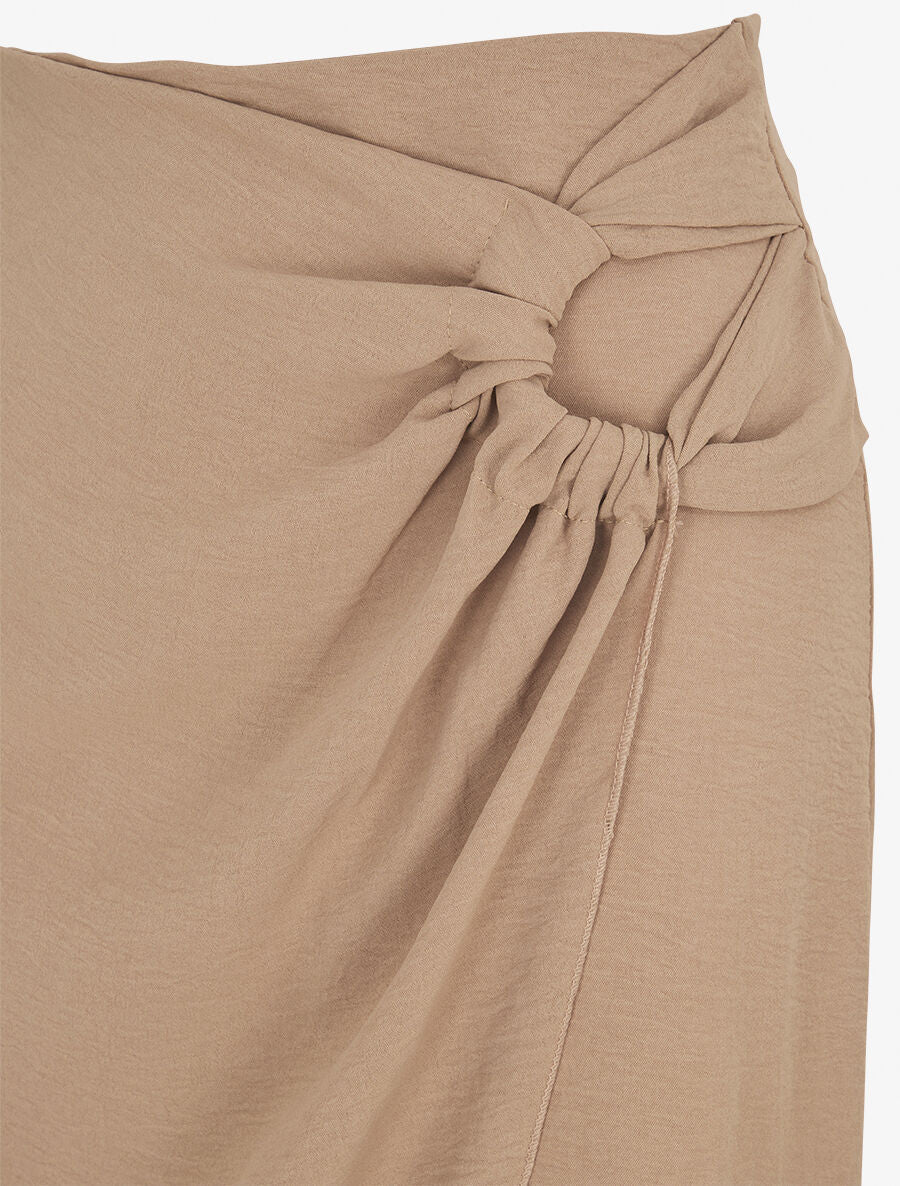 Jupe mi-longue drapée unie - Taupe - 3