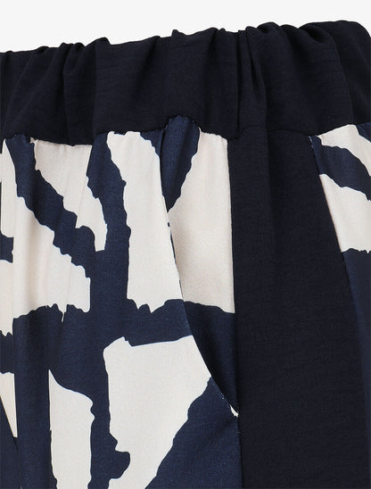 Pantalon droit taille haute imprimé graphique - Marine - 3