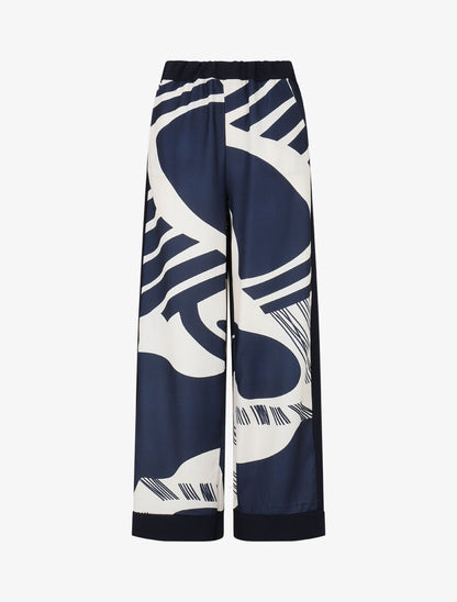 Pantalon droit taille haute imprimé fantaisie - Marine - 1