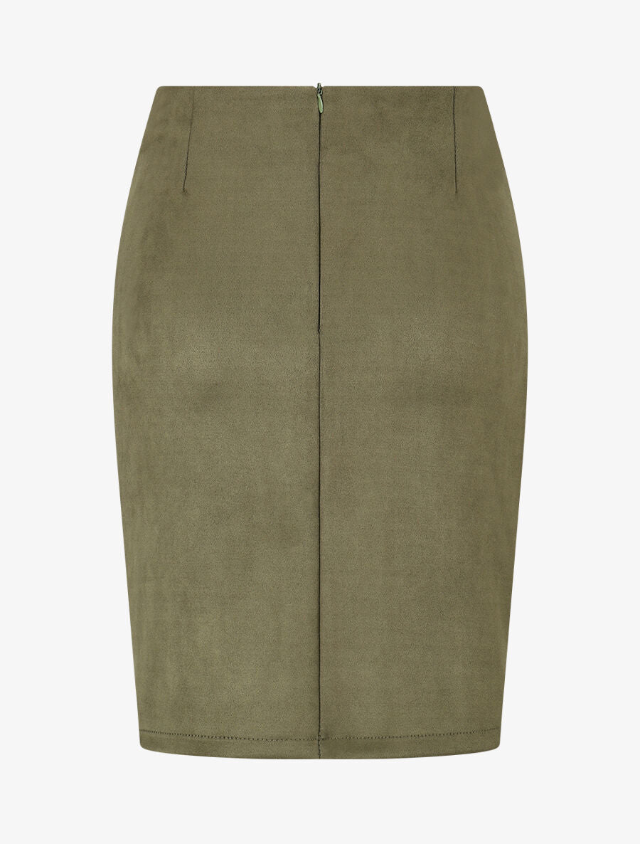Jupe courte zippée en suédine - Kaki - 2