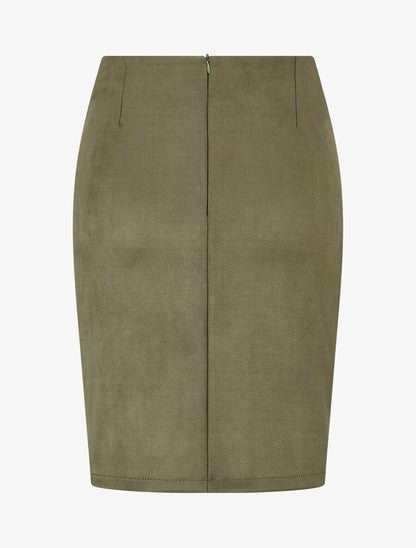 Jupe courte zippée en suédine - Kaki - 2