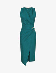 Robe satinée unie à boucle - Vert sapin - 1