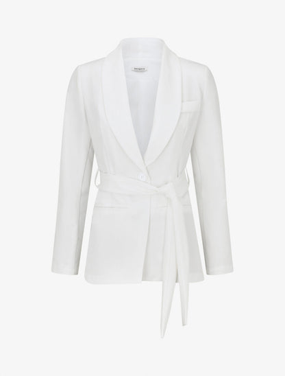 Veste unie à ceinture à nouer - Blanc - 1