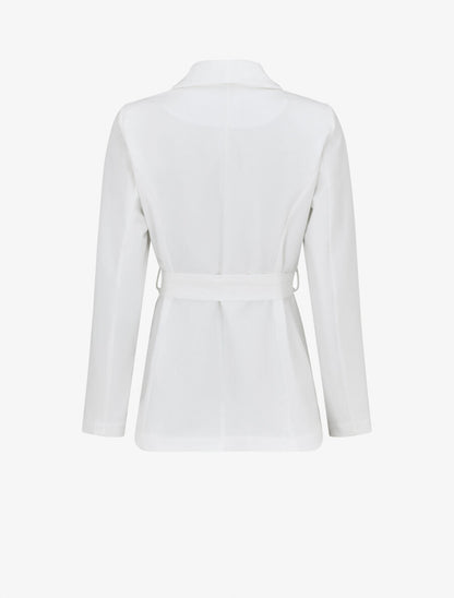 Veste unie à ceinture à nouer - Blanc - 2