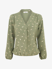 Blouse unie flocage plumes irisées - Kaki - 5