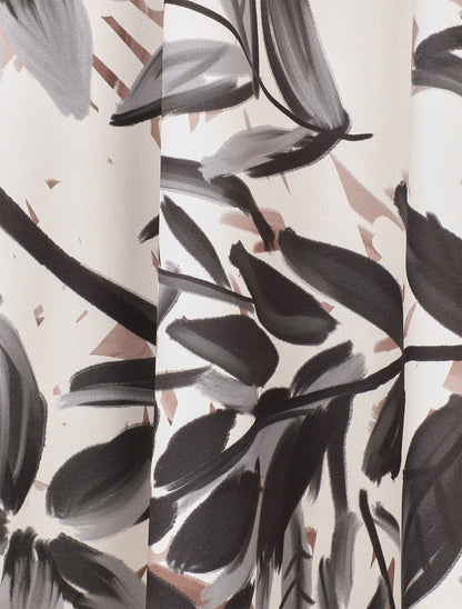 Robe longue élastiquée imprimé feuillage - Noir - 3