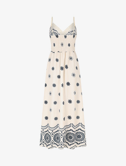 Robe élastiquée imprimé fleurs - Marine - 2