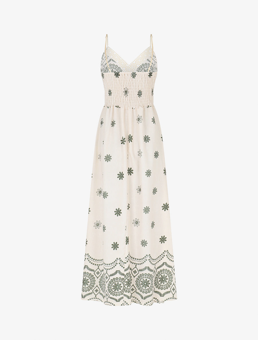 Robe élastiquée imprimé fleurs - Kaki - 2