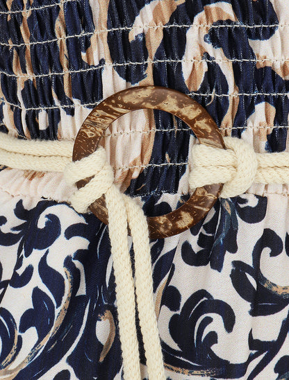 Combinaison imprimé ikat à buste élastiqué - Marine - 3