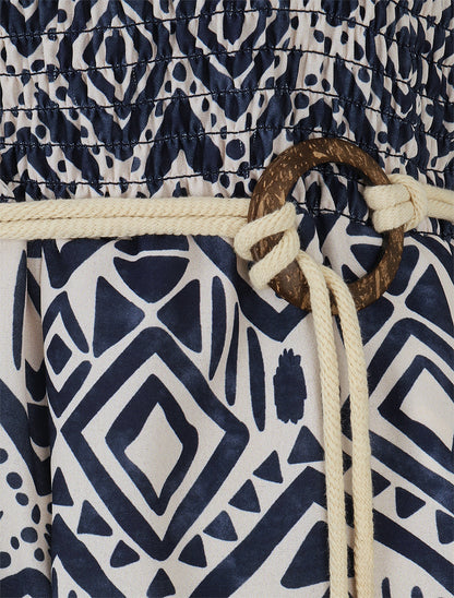 Combishort élastiqué à imprimé éthnique - Marine - 3