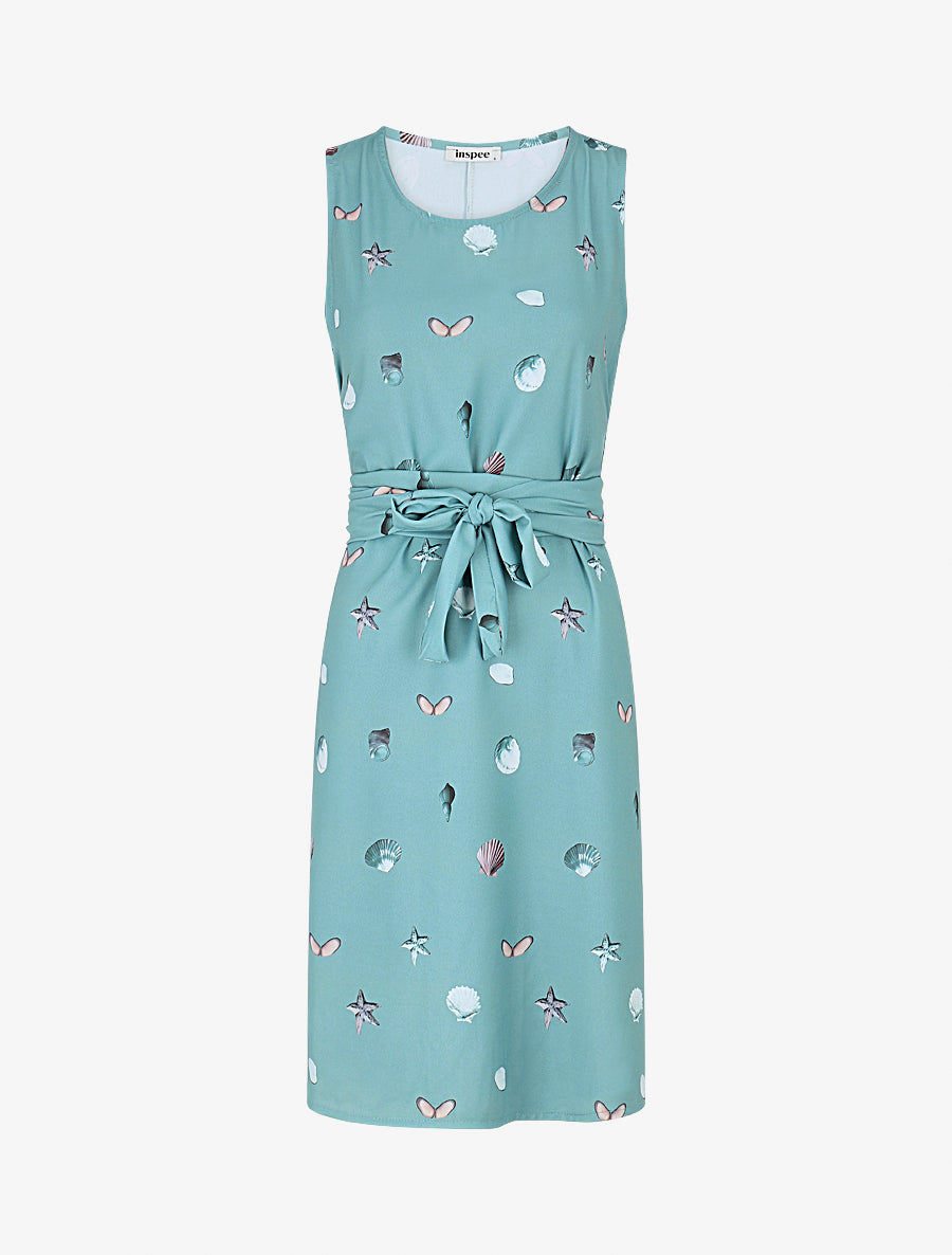 Robe à nouer imprimé coquillages - Vert de gris - 1