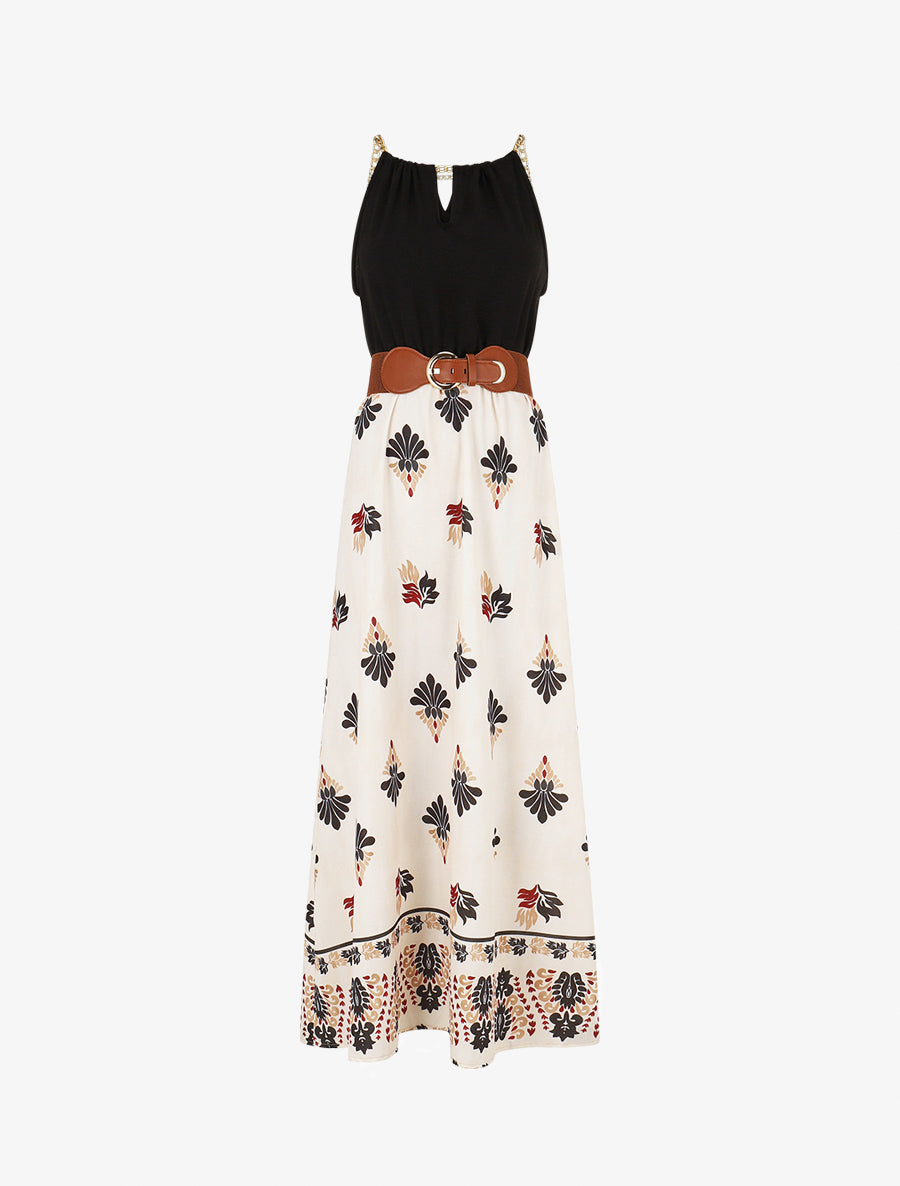 Robe imprimé ikat à bretelles en chaîne - Noir - 1