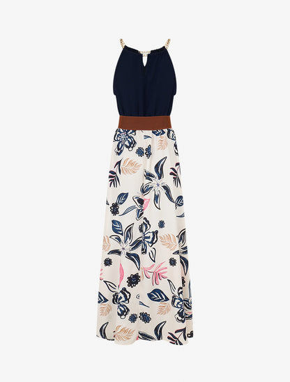 Robe imprimé fleuri à bretelles en chaîne - Marine - 2