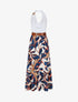 Robe longue dos nu à imprimé grandes feuilles - Marine - 1