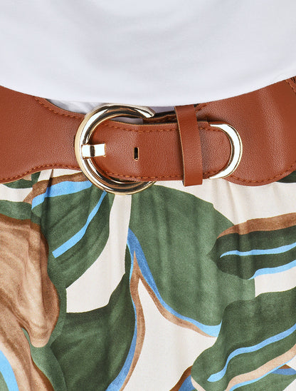 Robe longue dos nu à imprimé grandes feuilles - Kaki - 3