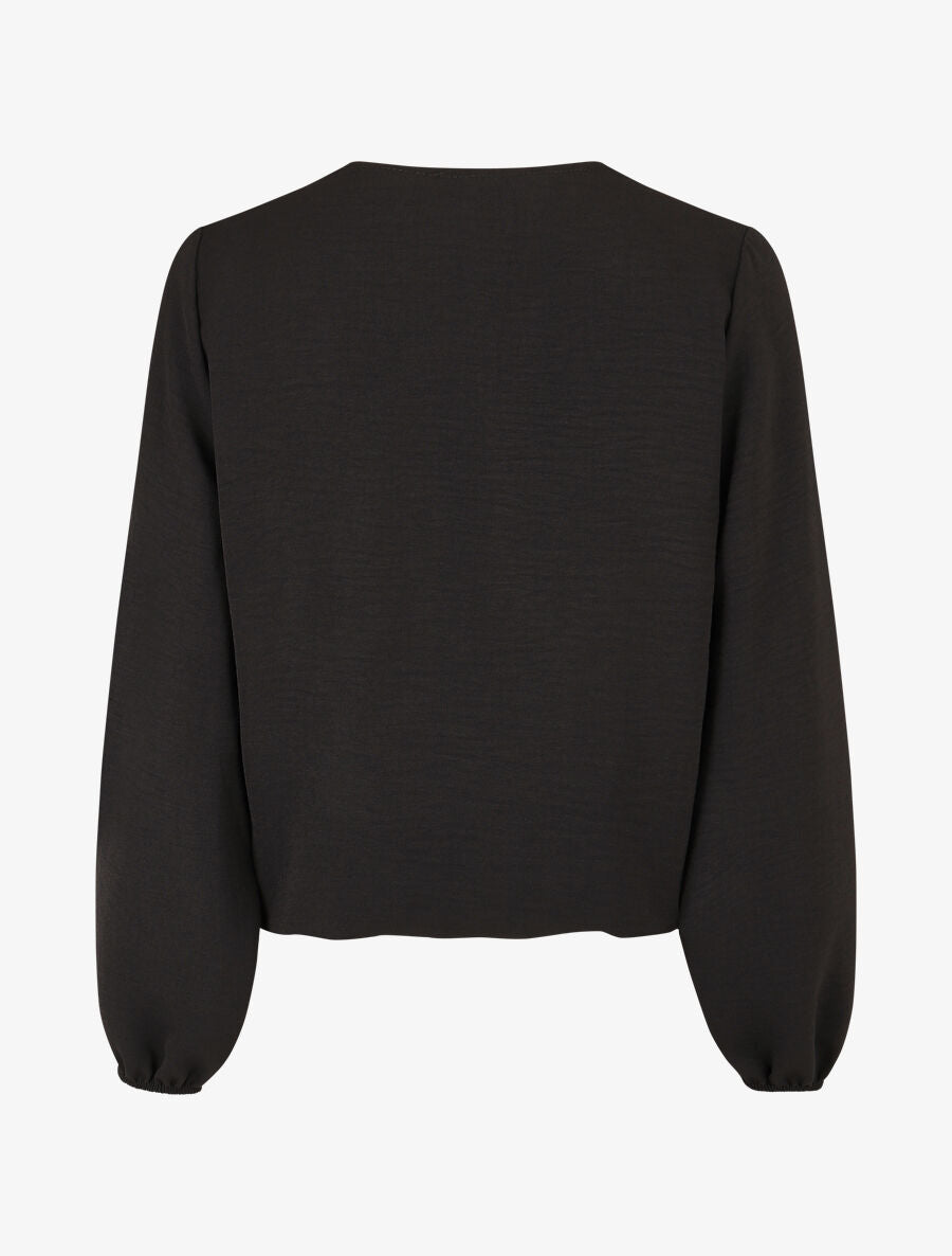Blouse à col V brodé - Noir - 2