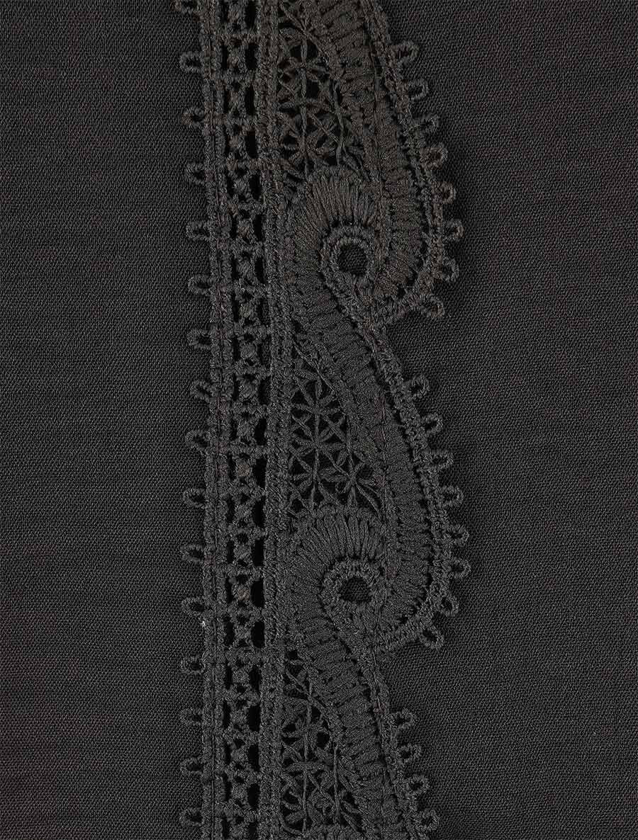 Blouse à col V brodé - Noir - 3