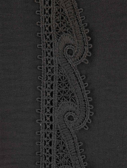 Blouse à col V brodé - Noir - 3