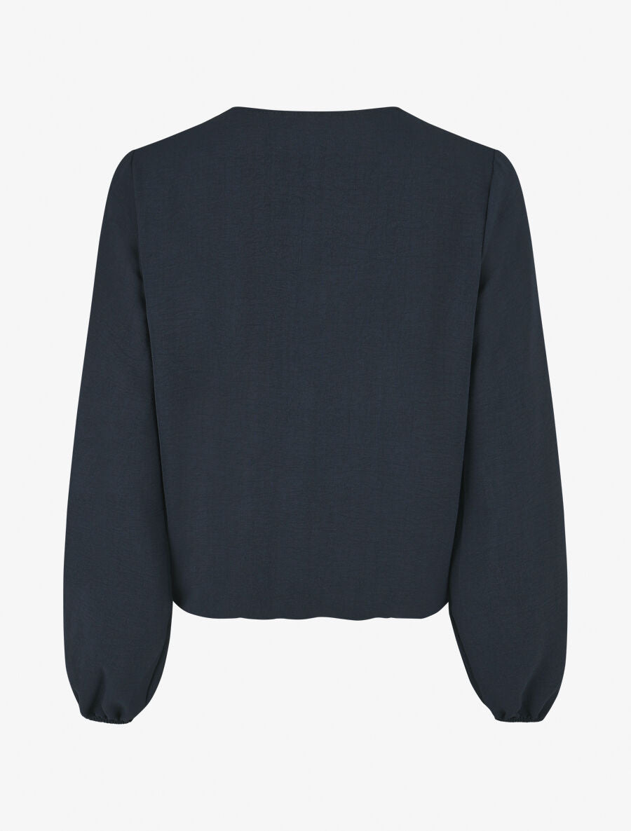 Blouse à col V brodé - Marine - 2