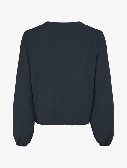 Blouse à col V brodé - Marine - 2