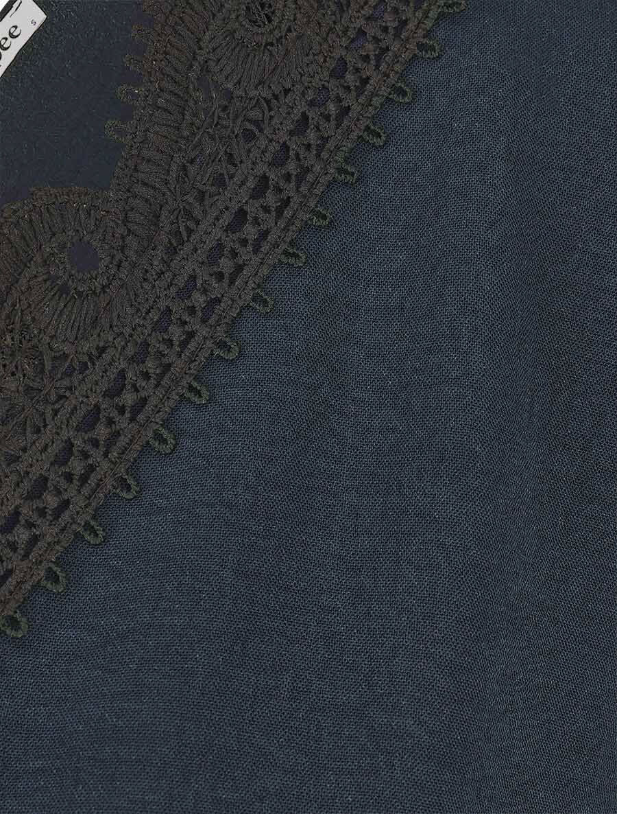 Blouse à col V brodé - Marine - 3