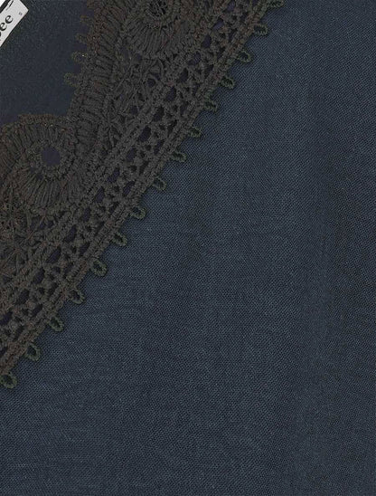 Blouse à col V brodé - Marine - 3