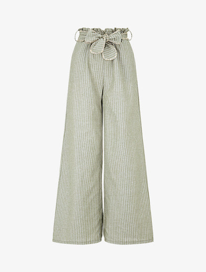 Pantalon ample à rayures et ceinture fantaisie - Kaki - 1