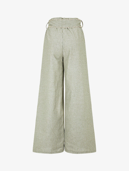 Pantalon ample à rayures et ceinture fantaisie - Kaki - 2