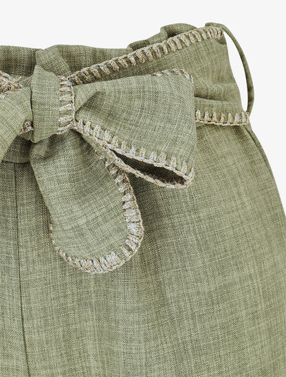 Pantalon ample taille haute à ceinture fantaisie - Kaki - 3