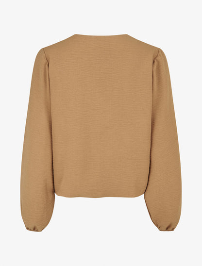 Blouse à col V brodé - Camel - 2