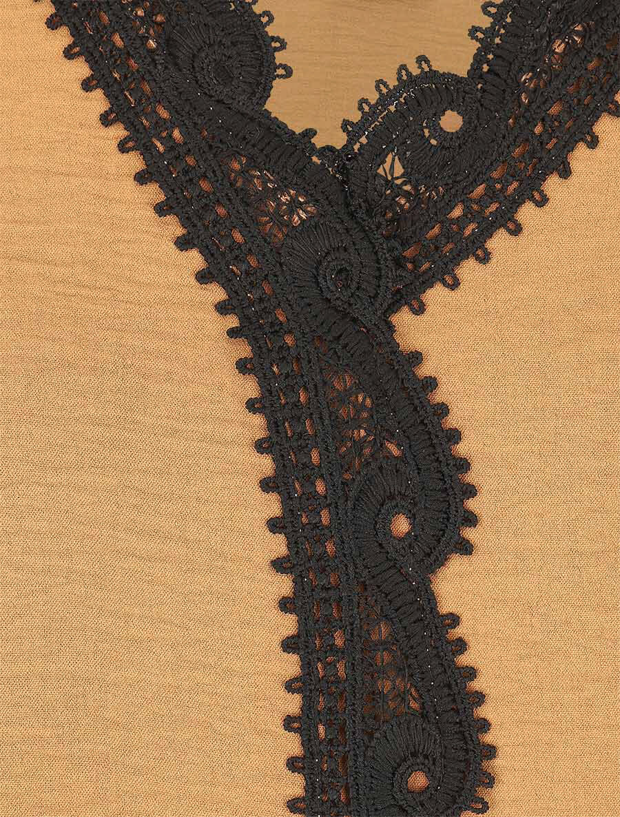 Blouse à col V brodé - Camel - 3