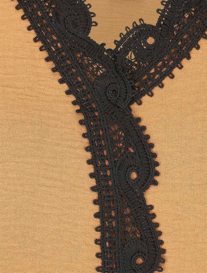 Blouse à col V brodé - Camel - 3