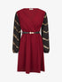 Robe patineuse à manches à imprimés dorés - Bordeaux - 1