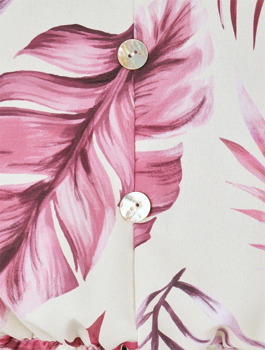 Combishort imprimé feuillage à taille élastiquée - Mauve - 3