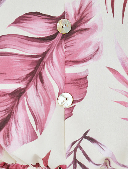 Combishort imprimé feuillage à taille élastiquée - Mauve - 3