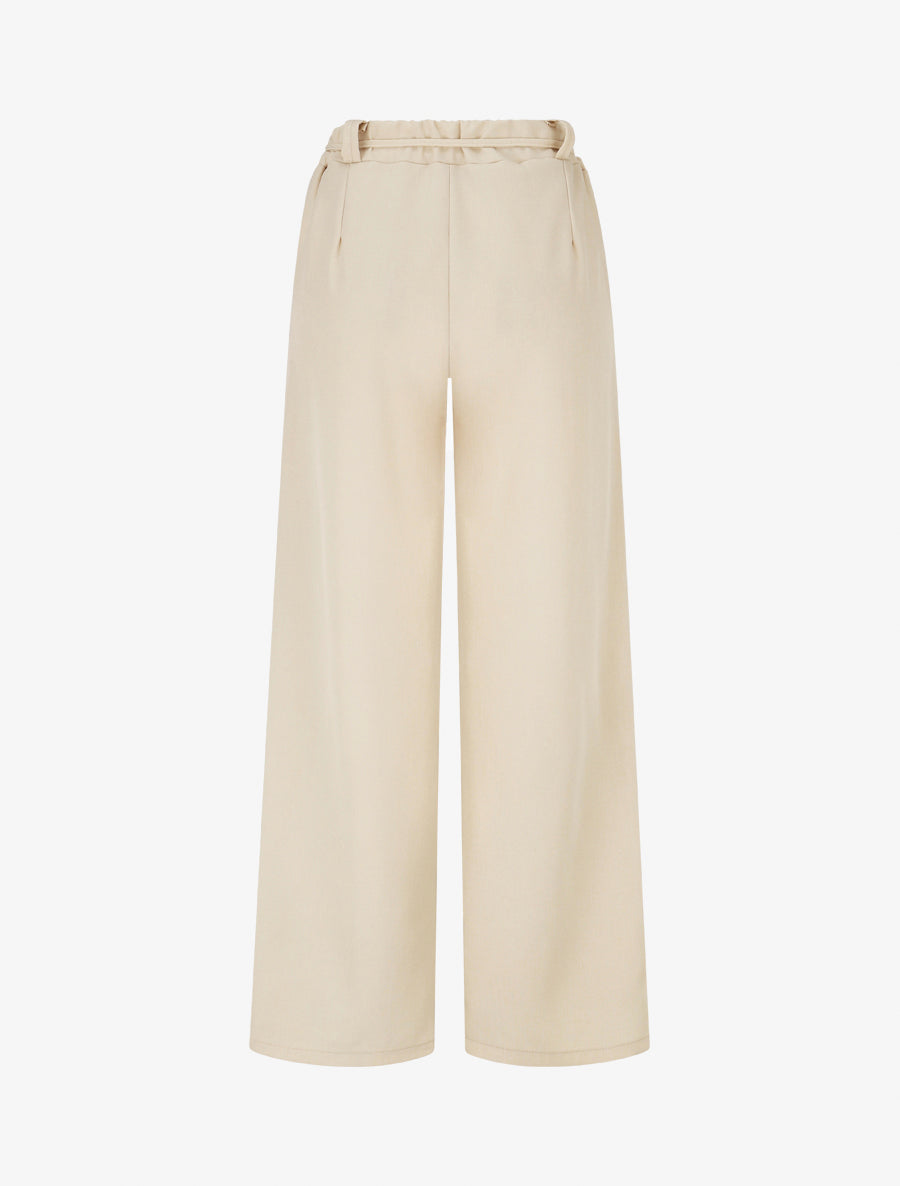 Pantalon droit taille haute à ceinture fleurie - Beige - 2