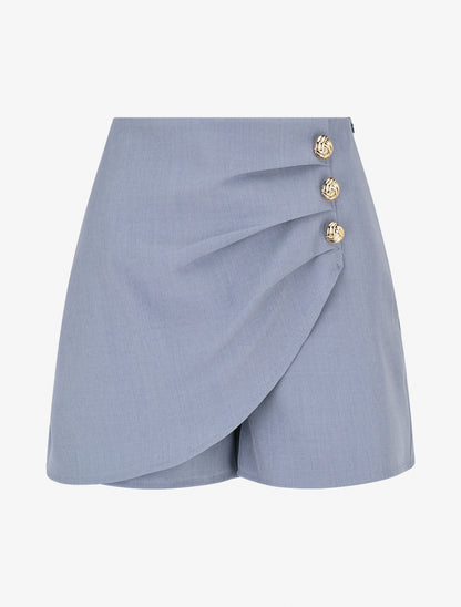 Short uni à boutons décoratifs - Bleu - 1